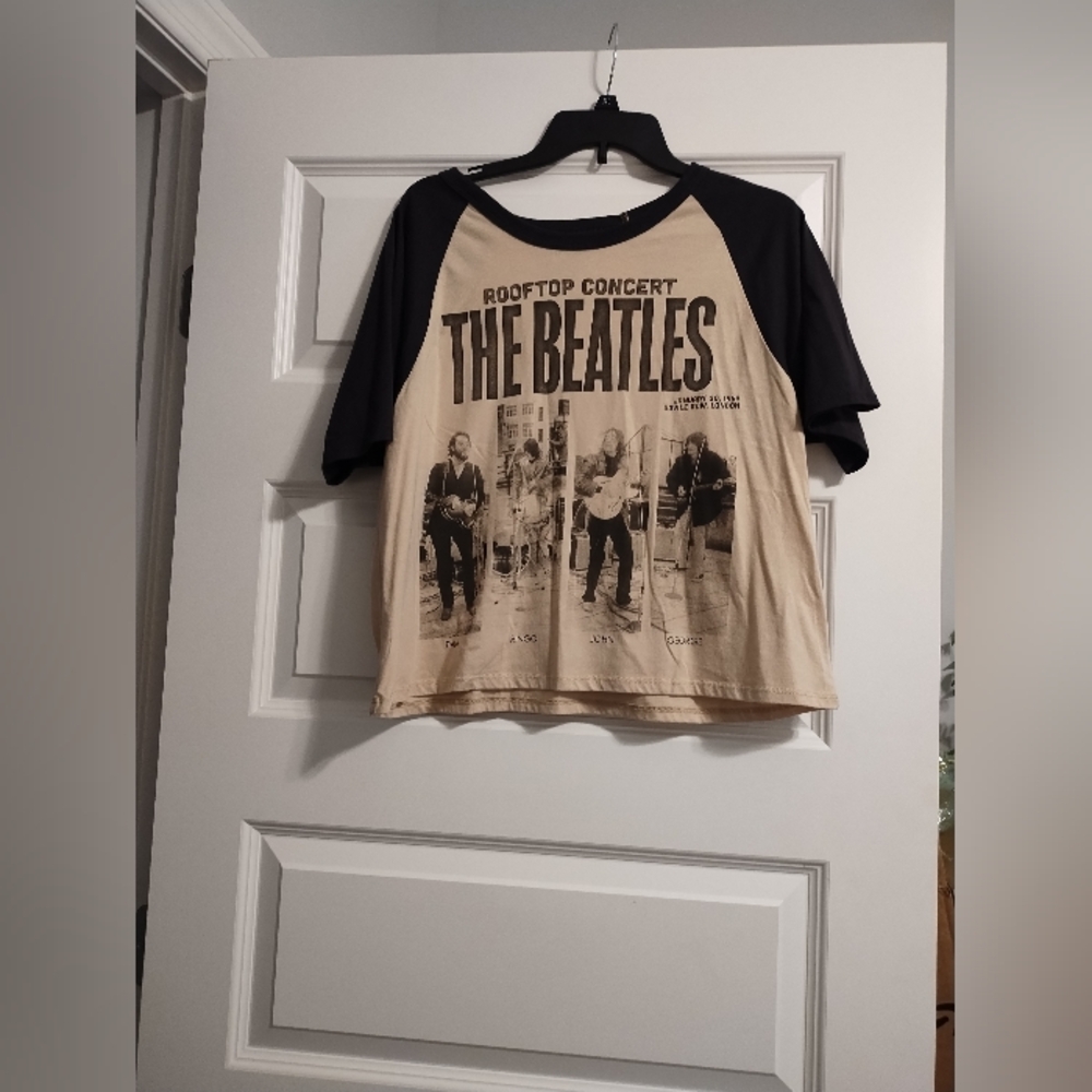 Hybrid Apparel Beatles Crop Style T-Shirt - Black and Cream